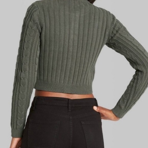 Wild Fable Cypress Green Crop Button Front Sweater - Picture 2 of 9